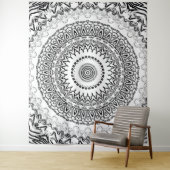 Mandala Black en White Wandkleed (In situ)
