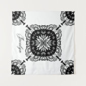 Mandala Black White Floral Name Tapestry Wandkleed (Voorkant (horizontaal))