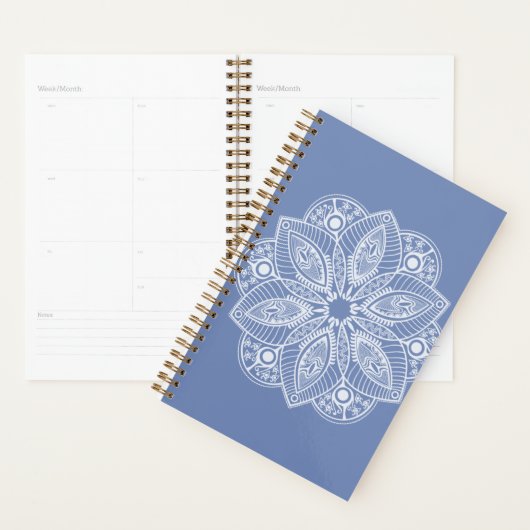 Mandala blanc exotique sur fond bleu (Devant avec enveloppe)