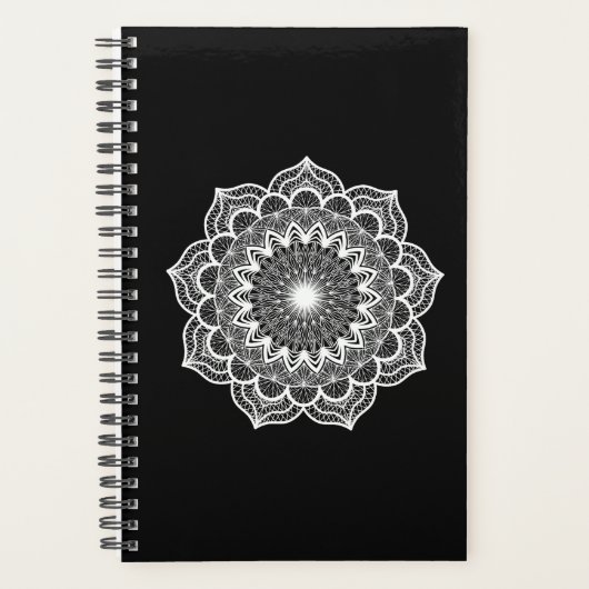Mandala blanc sur fond noir (Devant)