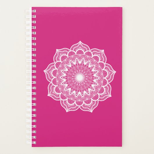 Mandala blanc sur fond rose (Devant)