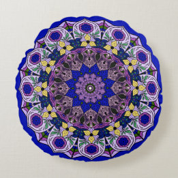 Mandala Blau Bosbes Blauw Viooltje Rond Kussen
