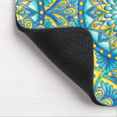 Mandala Blauw Geel Turquoise Patroon Muismat (Hoek)