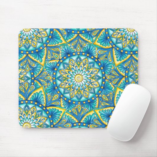 Mandala Blauw Geel Turquoise Patroon Muismat (Met muis)