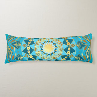 Mandala Blauw Goud op Blauwe Achtergrond Lichaamskussen