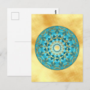 Mandala blauw goud op zachte gouden achtergrond briefkaart