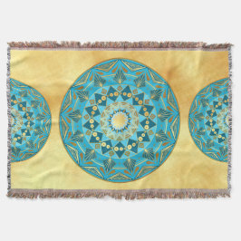 Mandala blauw goud op zachte gouden achtergrond deken