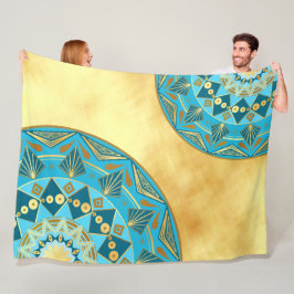 Mandala blauw goud op zachte gouden achtergrond fleece deken