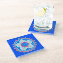 Mandala Blauw Roze op Blauwe Achtergrond