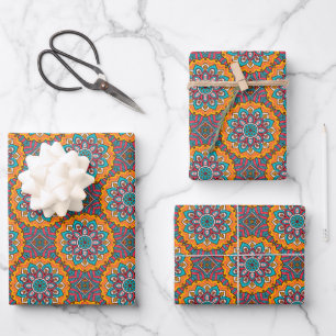 Mandala Blauwe Roze en Gele Cirkel Inpakpapier Vel