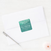 Mandala Blauwgroen met witte tekstmenglabels Vierkante Sticker (Envelop)