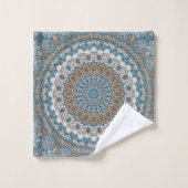 Mandala bleu et marron Motif géométrique complexe (Gant de toilette)