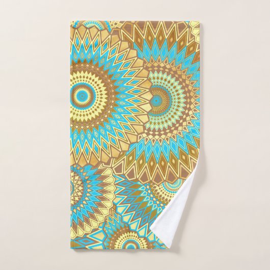 Mandala bleu marron or chevauchant (Serviette à main)