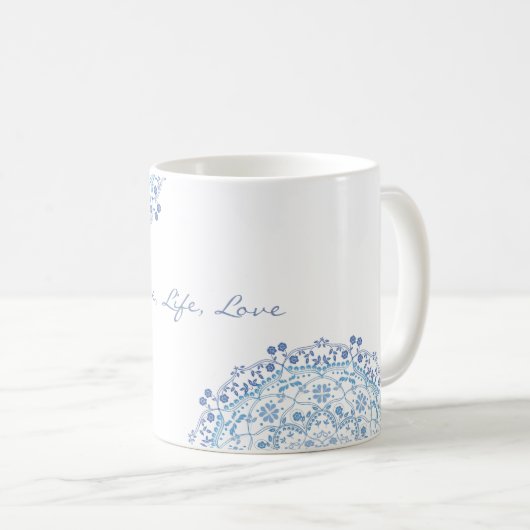 Mandala bleu sur Mug blanche modifiable (Devant droit)
