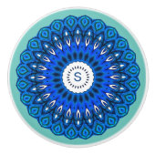 Mandala bleu sur Turquoise avec poignée initiale (Devant)
