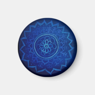 Mandala Bleue Petite, Aimant Rond 3,2 Cm