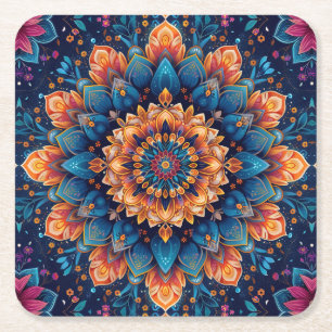 Mandala Bloem Digitale Kunst Stijl-23907. Vierkante Kartonnen Onderzetter