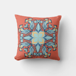 Mandala Bloom Pillow in Coral Red Kussen