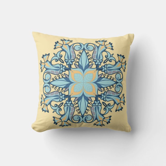 Mandala Bloom Pillow in Yellow Kussen (Voorkant)