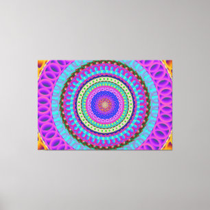 Mandala Blue Circles Stretched Canvas Afdrukken
