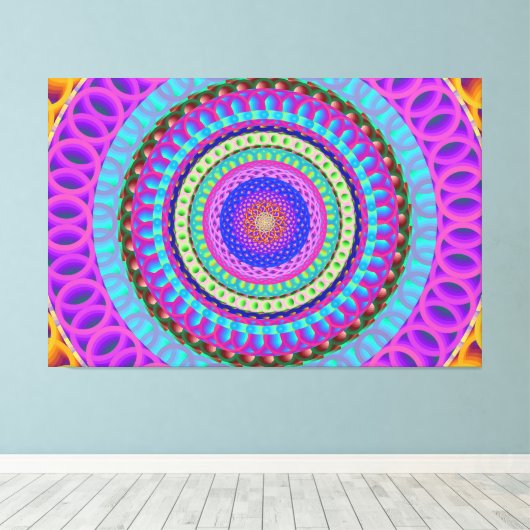 Mandala Blue Circles Stretched Canvas Afdrukken (Insitu (Houten vloer))