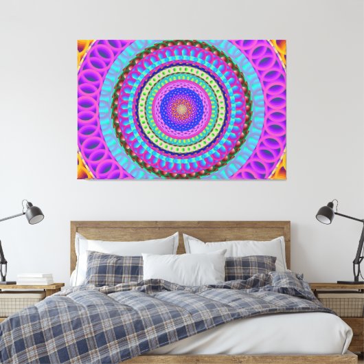Mandala Blue Circles Stretted Canvas Impression (Insitu(Chambre))