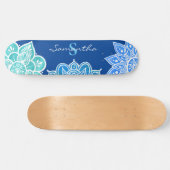 Mandala Blue White Turquoise Monogram Skateboard (Horizontaal)