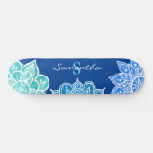 Mandala Blue White Turquoise Monogram Skateboard (Horizontaal)