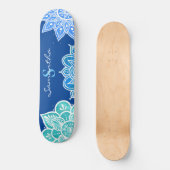 Mandala Blue White Turquoise Monogram Skateboard (Voorkant)