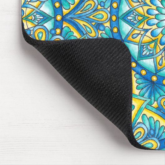 Mandala Blue Yellow Turquoise Pattern Muismat (Hoek)
