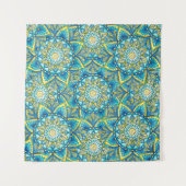 Mandala Blue Yellow Turquoise Pattern Wandkleed (Voorkant)