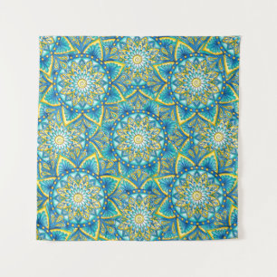 Mandala Blue Yellow Turquoise Pattern Wandkleed