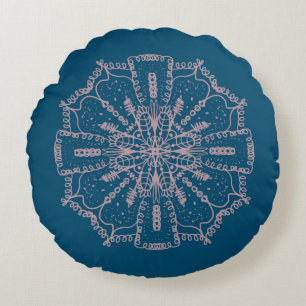 Mandala Bohème Dessiné à la Main Rose Pâle Coussin