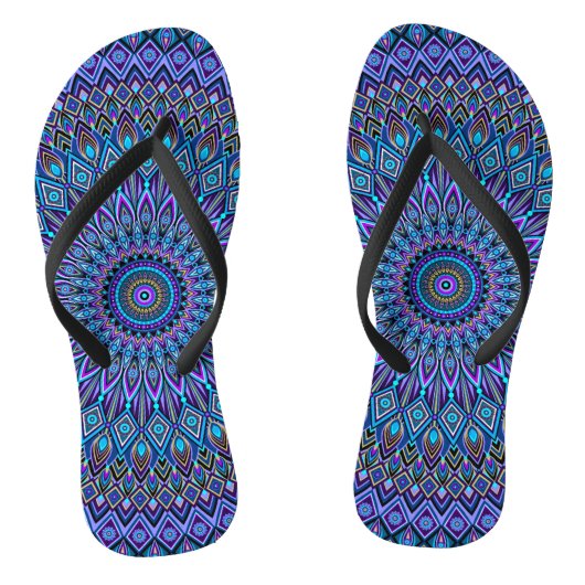 Mandala Boho Blue Blauwgroen Paars Peacock Gold Ma Teenslippers (Voetbed)