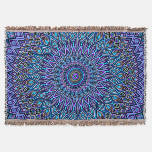 Mandala Boho Blue Blauwgroen Paars Peacock Orienta Deken (Voorkant)