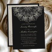 Mandala Boho Indian Elegant Black Wedding Invitati Uitnodiging Briefkaart