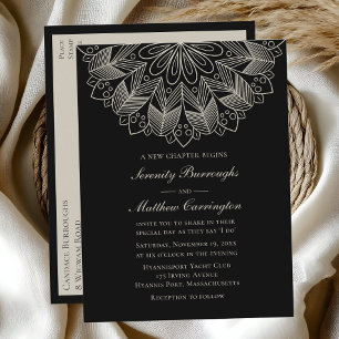 Mandala Boho Indische Elegante Zwarte Trouw Uitnod Uitnodiging Briefkaart