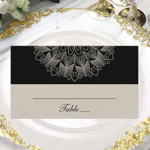 Mandala Boho Indische Elegante Zwarte Trouwbegelei Plaatskaartje