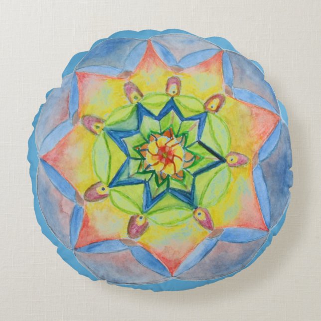 Mandala brossé polyester coussin rond (Devant)