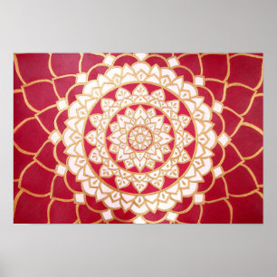Mandala Burgundy Gold Platinum White Luminous Poster