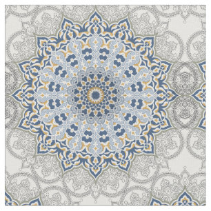 Mandala caleidoscoop blauw bloemen patroon stof