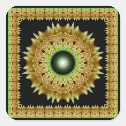 Mandala carré autocollant brillant doré (Devant)