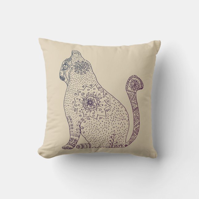Mandala Cat Throw Cushion Kussen (Voorkant)