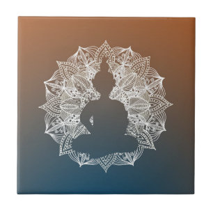 Mandala Circle Buddha Blue en Oranje Tegeltje