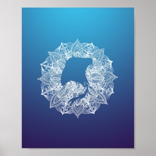 Mandala Circle Manta Ray Blue Poster