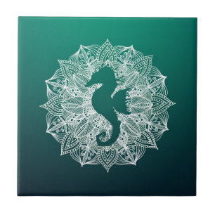 Mandala Circle Turquoise Seahorse Tegeltje