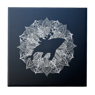 Mandala Cirkel Blauwe Bultrugwalvis Tegeltje