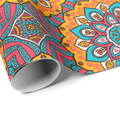 Mandala cirkels roze turkoois en geel cadeaupapier (Rol Hoek)