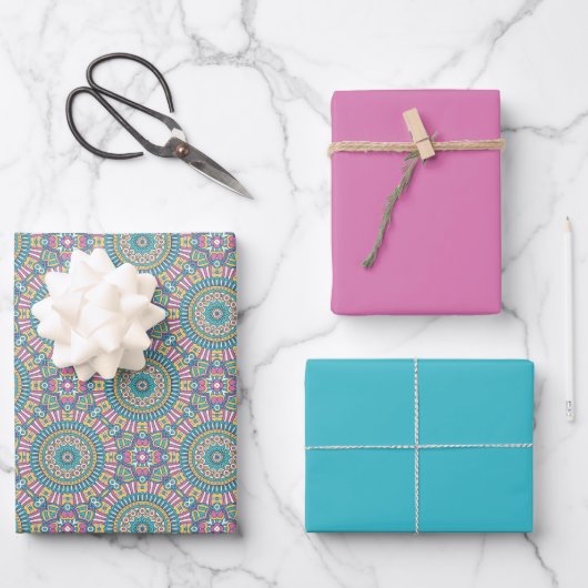 Mandala cirkels Turquoise en roze Inpakpapier Vel (Voorkant)