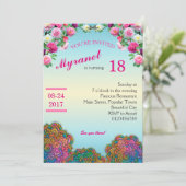 Mandala coloré Invitation d'anniversaire avec fleu (Debout devant)